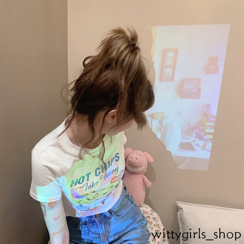 Wittygirls-áo Thun Tay Ngắn Hở Rốn Dáng Ôm Thời Trang Mùa Hè Sang Trọng Cho Nữ
