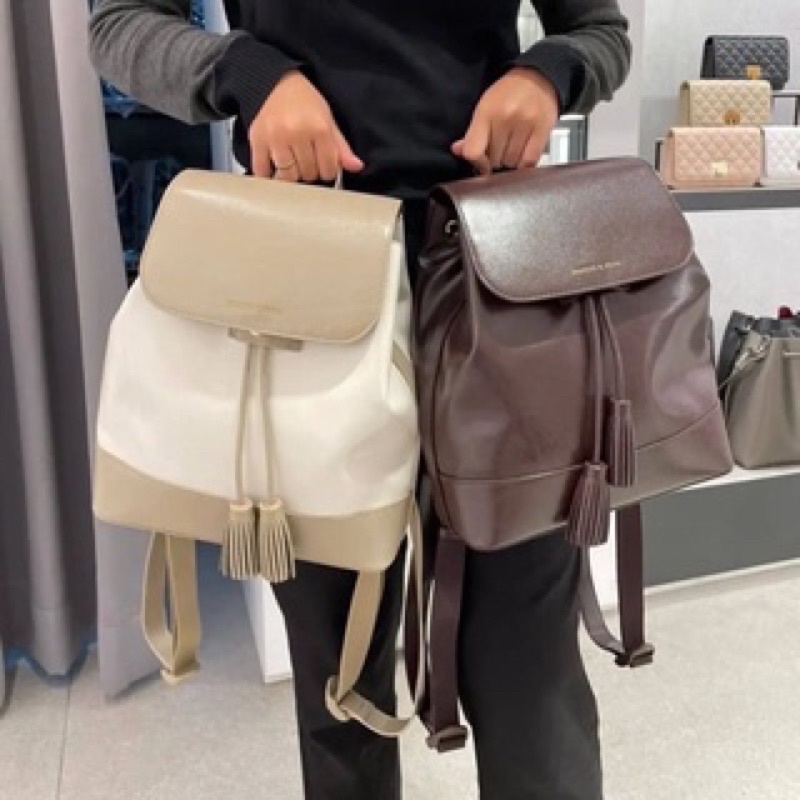 TNS-Balo rút dây hottrend C•and•K backpack-chất da mềm cao cấp-màu trắng phối kem sang chảnh
