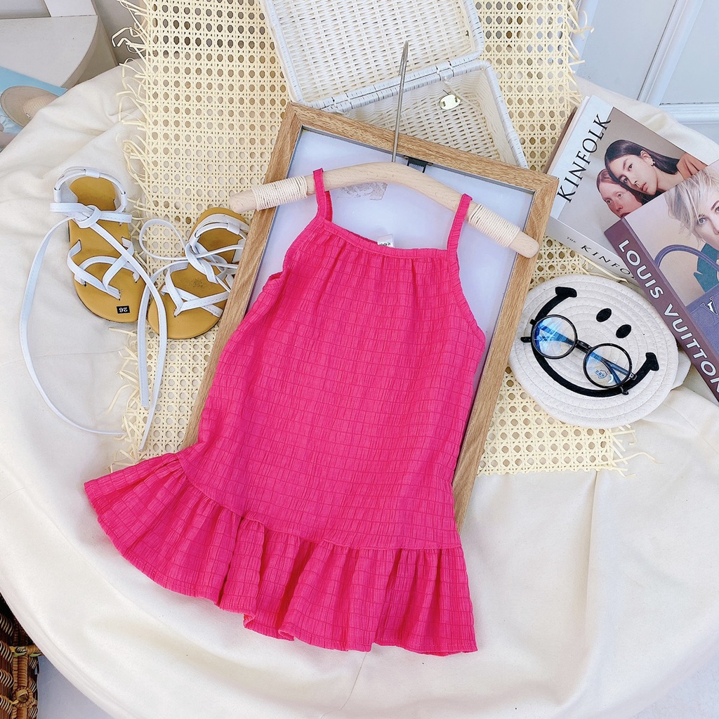 Váy 2 dây maxi yếm đũi xốp 4 mầu Xanh, Tím, Cam và Hồng 8-32kg XHN969