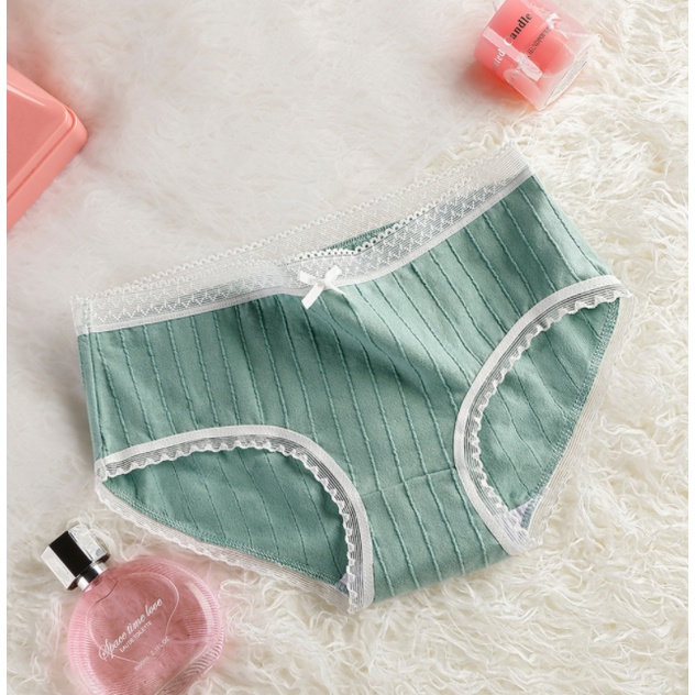 Quần lót nữ Cotton gân tăm đính nơ viền ren dễ thương có chọn size chọn màu QL13 | BigBuy360 - bigbuy360.vn