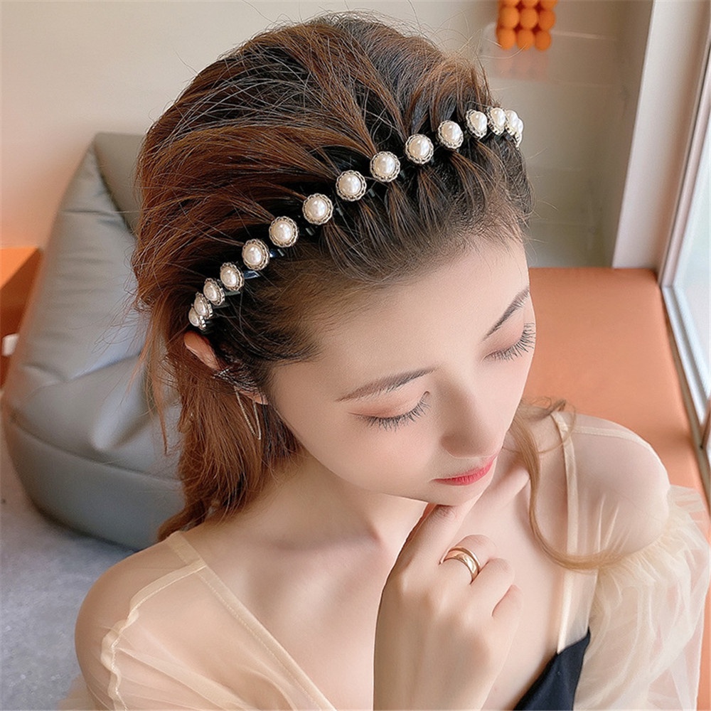Băng đô cài tóc đính ngọc trai chống trượt xinh xắn cho nữ