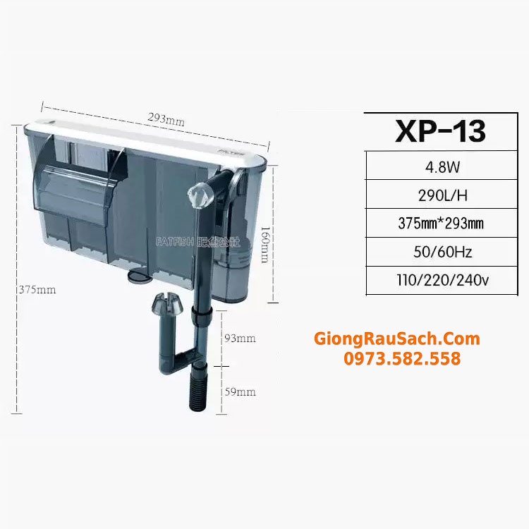 Lọc Thác Bể Cá Cảnh Mini Siêu Mỏng Phù Hợp Bể 30cm - 90cm XP03/09/11/13