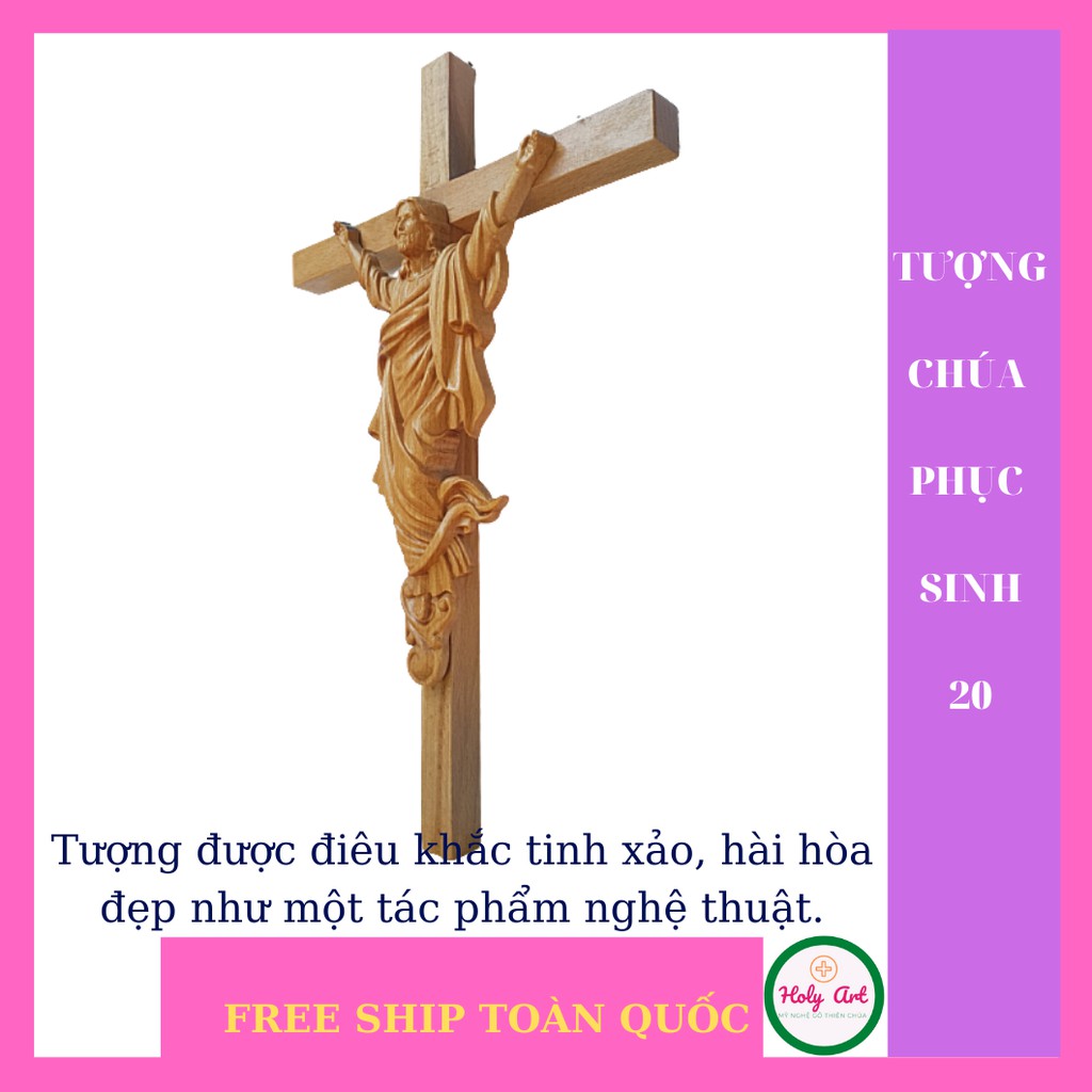 Tượng Chúa khải hoàn  TƯỢNG CHÚA BẰNG GỖ, CAO 20cm, THÁNH GIÁ CAO 35cm