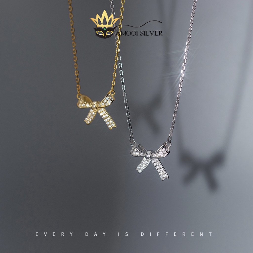 Dây chuyền bạc S925 nơ nạm đá - Amooi Silver AD171