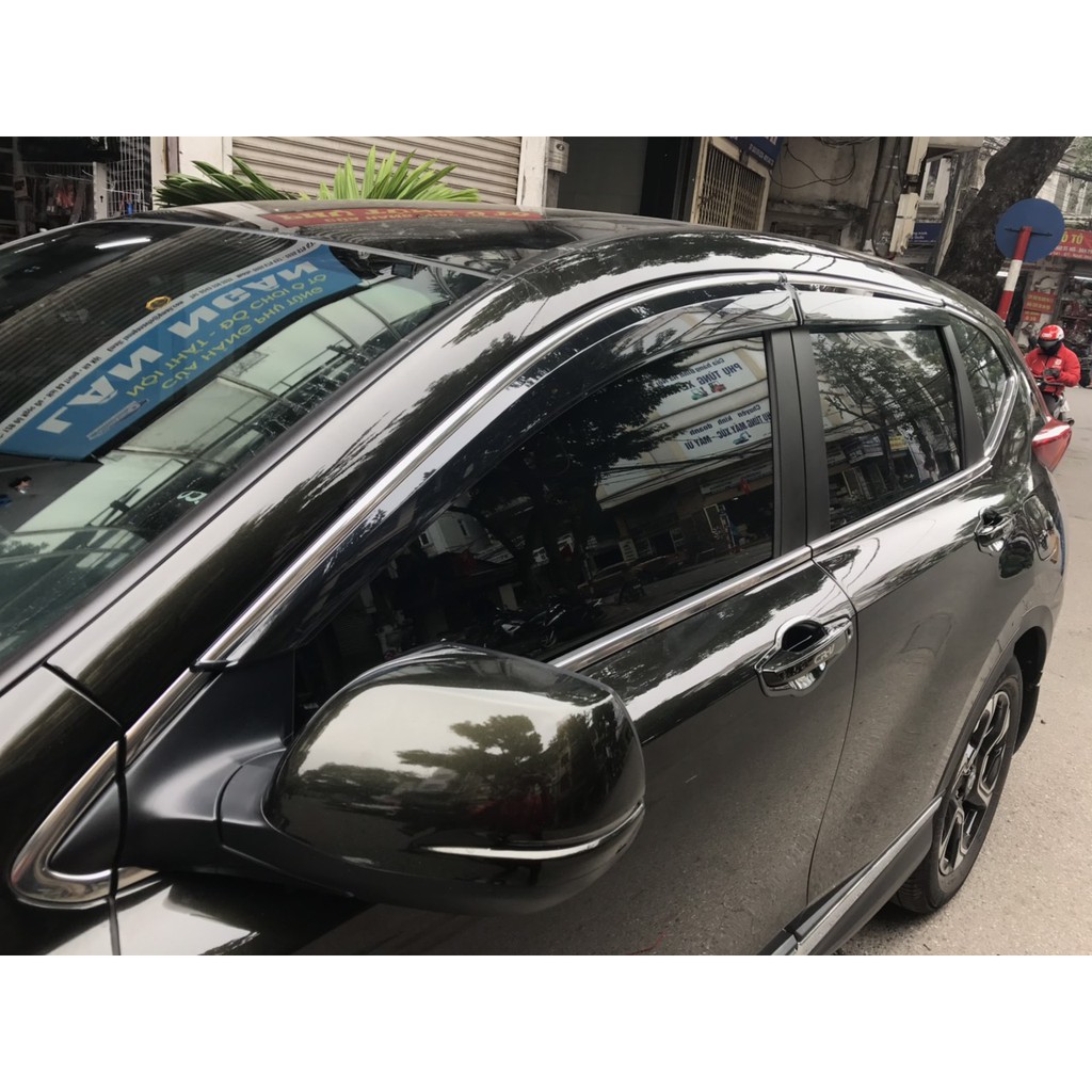 Bộ Vè che mưa xe Honda Crv 2018-2023, Vè mưa chỉ mạ đen khói cao cấp, Bộ 4 cánh cửa