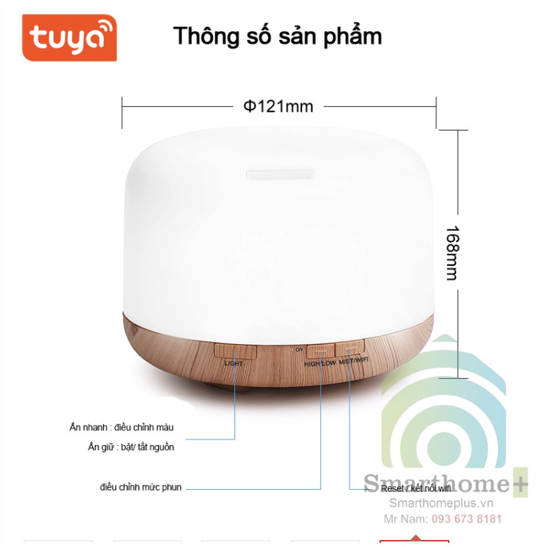 Máy Phun Sương Tạo Ẩm Tích Hợp Đèn Ngủ Đổi Màu RGB Wifi Tuya SHP-Hum1