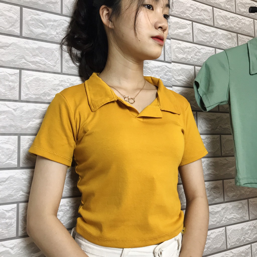 Áo croptop có cổ trụ dáng ôm nhẹ cá tính chất thun cotton mềm mịn thoáng mát | BigBuy360 - bigbuy360.vn