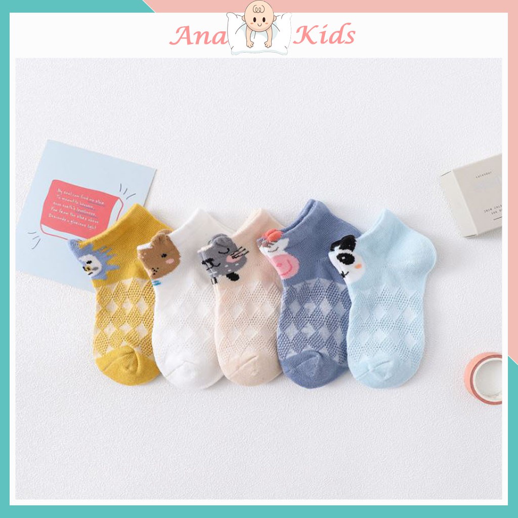 Tất trẻ em siêu mềm mại chất liệu cotton, set 5 đôi tất điều hòa Kid's Socks thoáng khí đủ size từ 0-2 tuổi