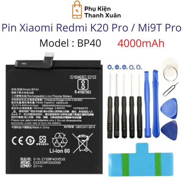 Pin Xiaomi Redmi K20 Pro / Xiaomi Mi9T Pro BP40 4000mAh | Hàng Nhập Khẩu | Tặng bộ tháo mở