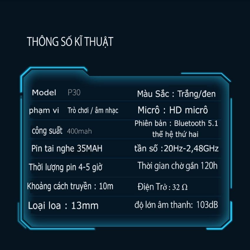 Tai nghe bluetooth không dây Gamming P30 TWS ,tai nghe nhét tai có cảm ứng giảm tiếng ồn pin trâu 4-6h sử dụng