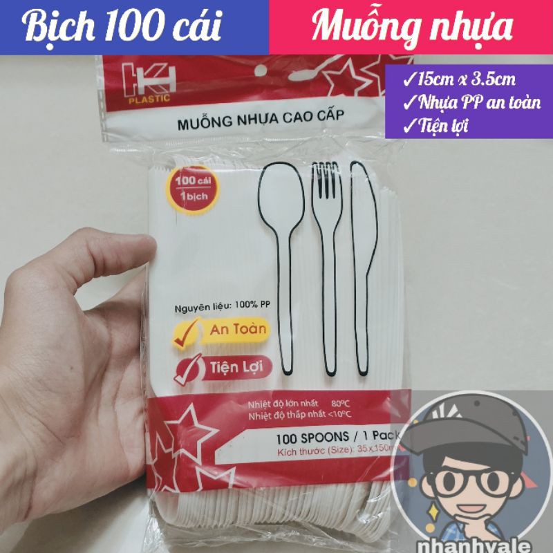 Bịch 100 cái muỗng nhựa 15cm