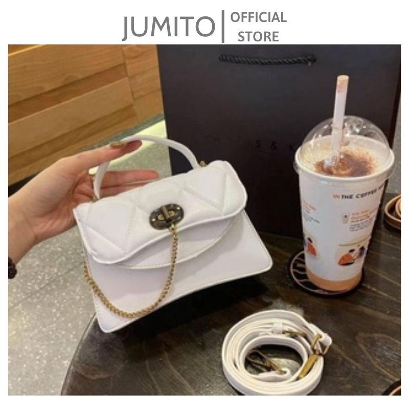 Túi xách nữ đeo chéo cầm tay khóa xích chỉ C.n.k thời trang size 20cm JUMITO AB1013