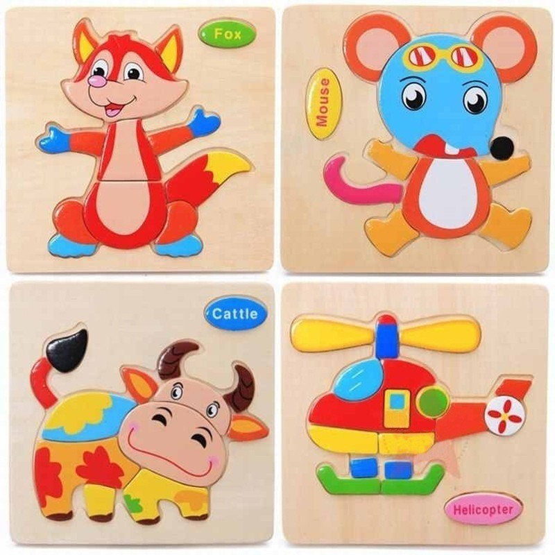 Bộ đồ chơi xếp hình bằng gỗ họa tiết động vật dễ thương dành cho bé