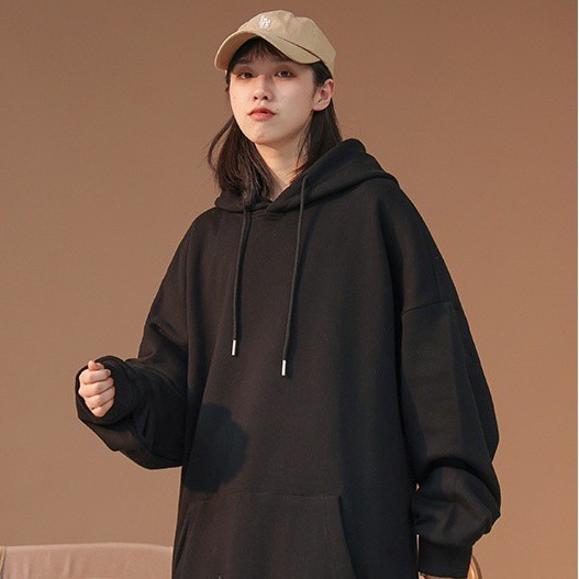 Áo Hoodie Trơn Basic Màu ĐEN TRẮNG XÁM, Áo nỉ Sweater có Mũ 2 lớp chui đầu  Form Rộng Chất Liệu Nỉ Bông Dày Dặn