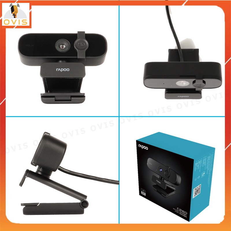 Rapoo C280 -  Webcam Họp Trực Tuyến Tự Động Lấy Nét, Độ Phân Giải 2K, Góc Rộng 85°, Khử Tiếng Ồn Kép