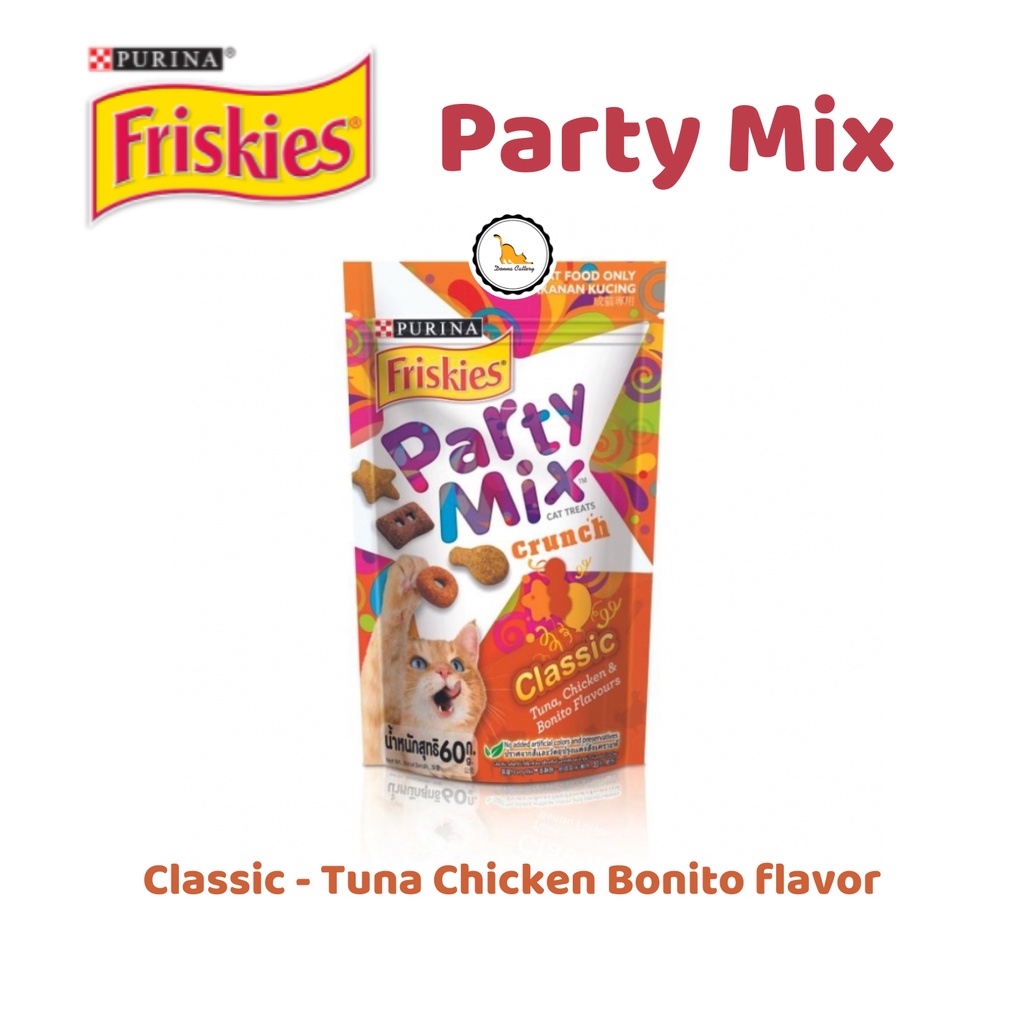 PURINA FRISKIES PARTY MIX - BÁNH THƯỞNG CHO MÈO ĐỦ HƯƠNG VỊ HỖN HỢP GÓI 60g