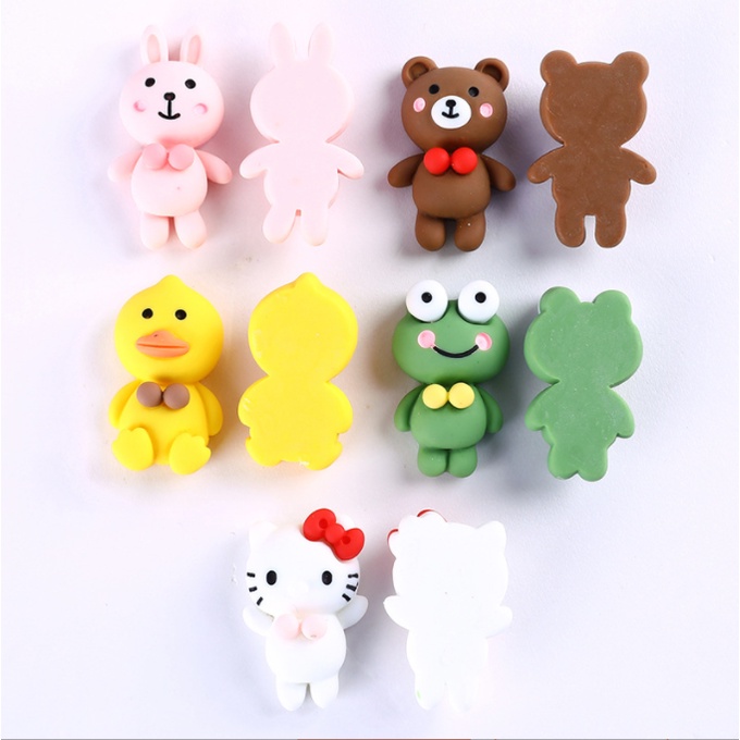 Mẫu charm gấu nâu, thỏ hồng, vịt vàng, ếch xanh và Kitty cho các bạn trang trí vỏ ốp điện thoại, kẹp tóc, DIY