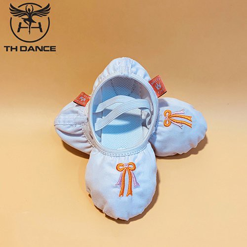 Giày múa Ballet trẻ em | Giày múa Ballet màu trắng kiểu thêu nơ