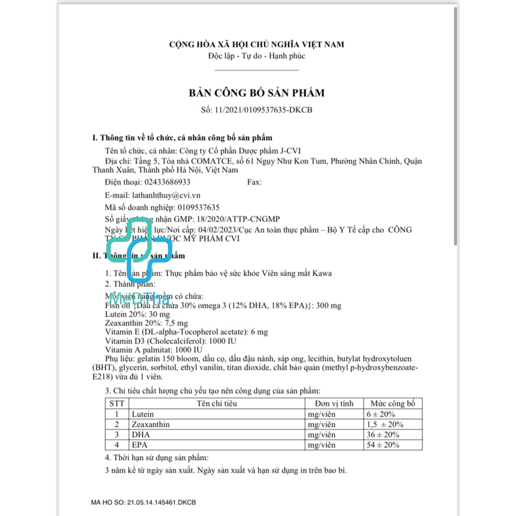 Sáng mắt KAWA* - Bổ sung dưỡng chất cho mắt, chống oxy hóa, cải thiện thị lực