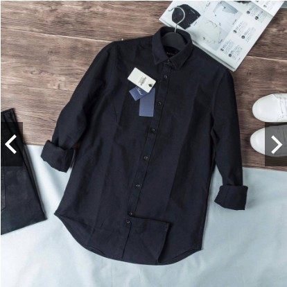 Áo Sơ Mi Nam Màu Đen Oxford cotton tay dài dáng vừa