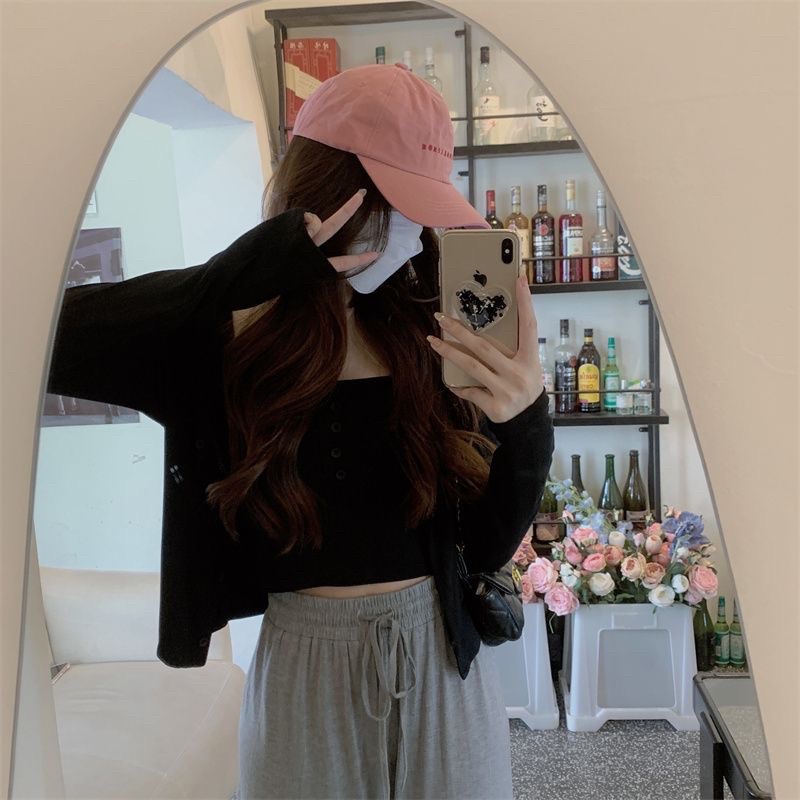 Set Áo Cadigan len tăm - Áo khoác kèm áo 2 dây croptop len nữ