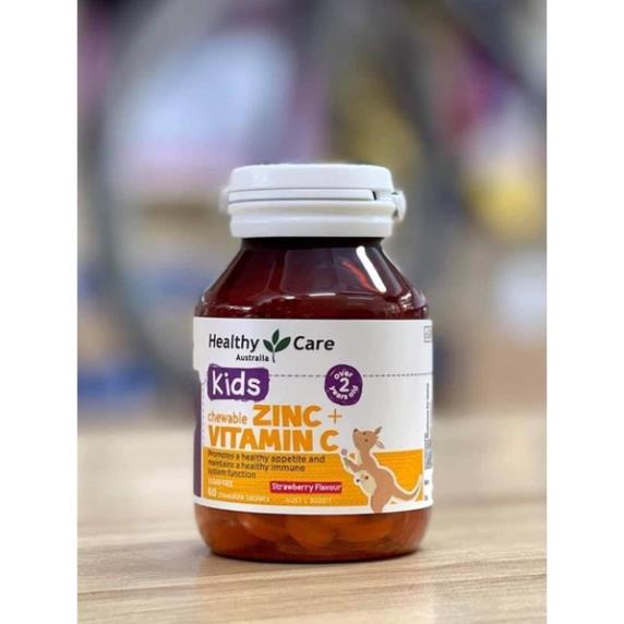 Viên nhai bố sung kẽm cho bé Healthy Care Zinc + Vitamin C của úc 60 cho trẻ từ 2 tuổi tăng đề kháng hiệu quả