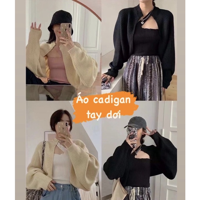 [Hàng sẵn] ÁO CADIGAN LEN TAY DƠI DÁNG NGẮN BA MÀU ĐEN XÁM BE