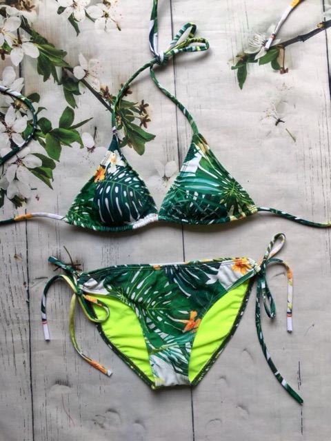 Bikini hai mảnh chip xanh ngọc cột dây