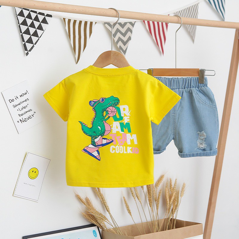 8-19kg Set áo phông khủng long + quần bò cho bé trai cực chất