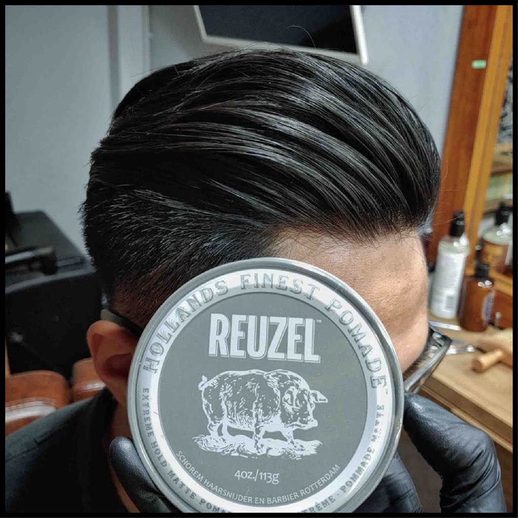 Sáp vuốt tóc nam pomade Reuzel Extreme Hold Matte xám chính hãng giữ nếp cao cấp Rapuchel Store RH01