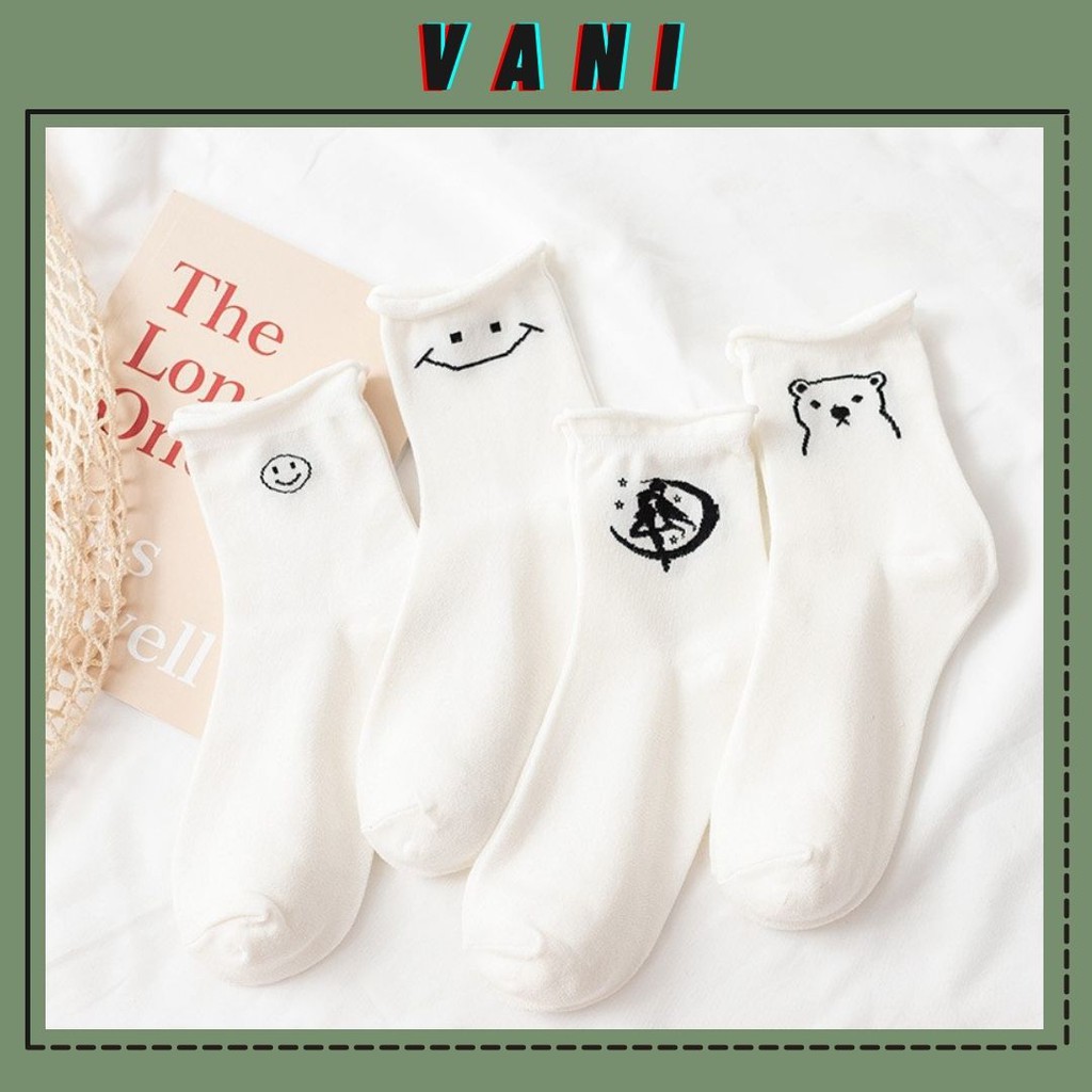 Tất Vớ Unisex Cổ Lửng Xoắn Emotion Trắng - Vani Store