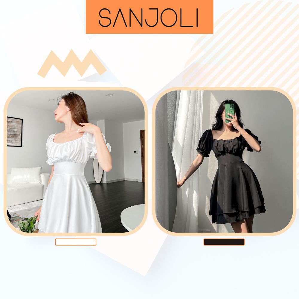 Đầm Dự Tiệc Cưới SANJOLI Váy Babydoll Công Chúa Trễ Vai Nữ Thiết Kế Xếp Ly Thắt Nơ Dự Tiệc Sang Chảnh Ulzzang VD096