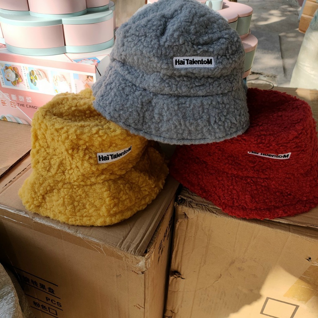 sp128 Mũ lông cừu bucket retro phong cách hàn quốc mũ lông cừu nữ mềm giữ ấm thu đông ulzzang