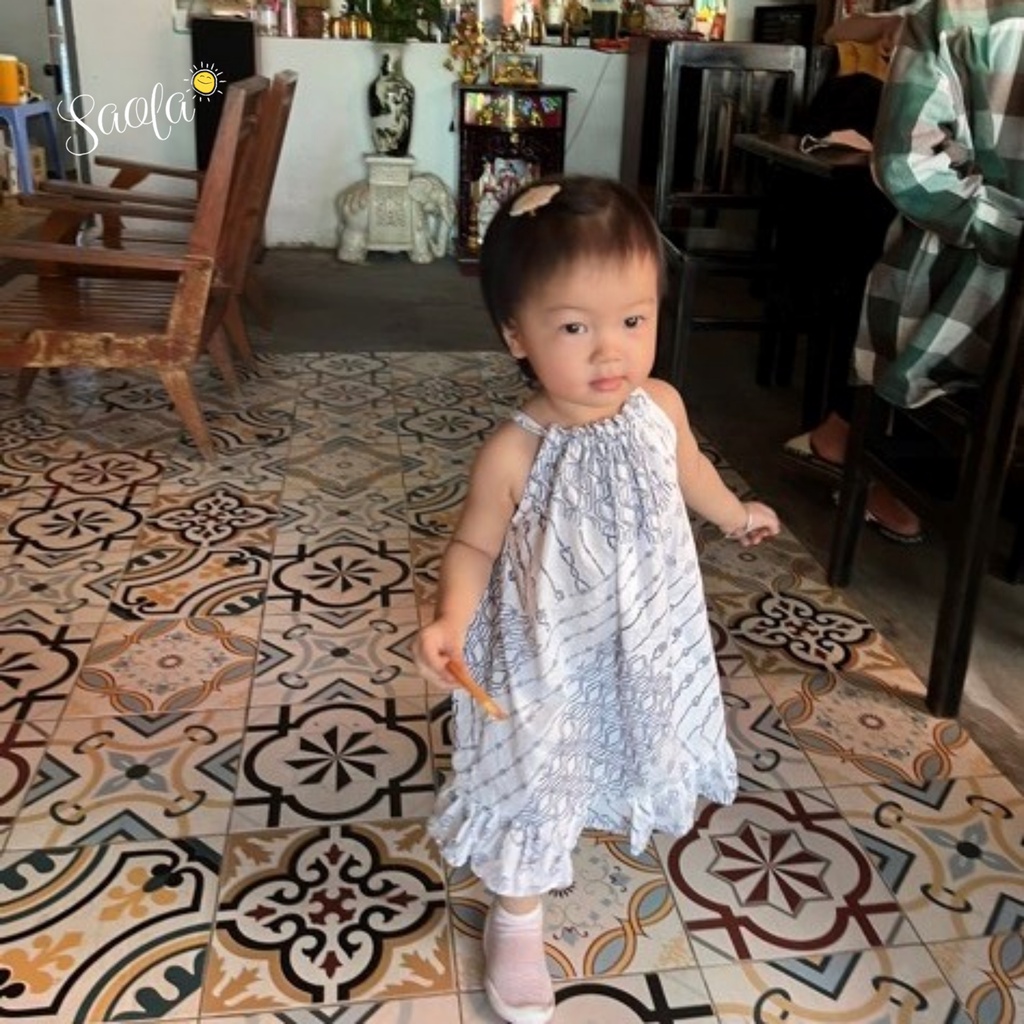 Váy Xòe Bé Gái Cổ Yếm Cột Nơ Xinh Xắn Mặc Hè Thoáng Mát - WINDY DRESS - DRC014 - SAOLA KIDS CLOTHING