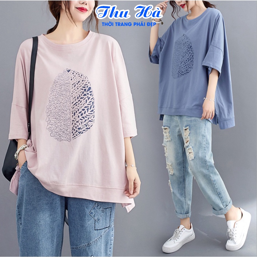 Áo thun unisex tay lỡ Thu Hà áo phông form rộng chất liệu thun Cotton co giãn in hình 3 Cô Gái