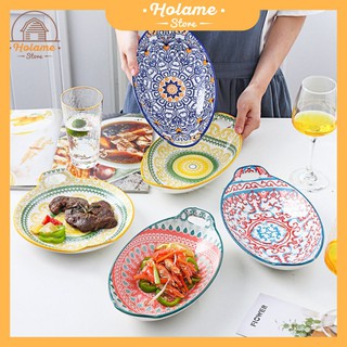 Đĩa sứ bầu dục , tròn decor phong cách Bohemia độc đáo dùng cho bàn ăn Holame