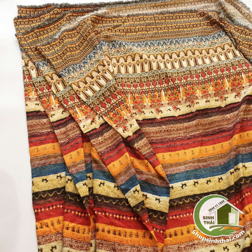 Vải thổ cầm nhiều màu - vải lụa hawai in hình thổ cẩm [ 1 mét x khổ 1,55m ] - giao màu ngẫu nhiên