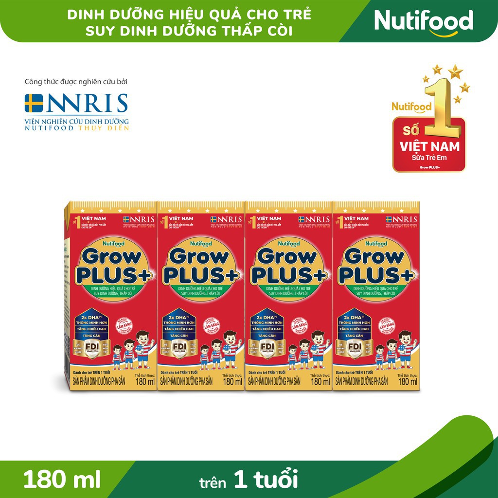 [TẶNG THẺ CÀO TRÚNG THƯỞNG ] Sữa Bột Pha Sẵn Nutifood Grow Plus Đỏ 180ml (1 Thùng 48 Hộp) Dễ Uống