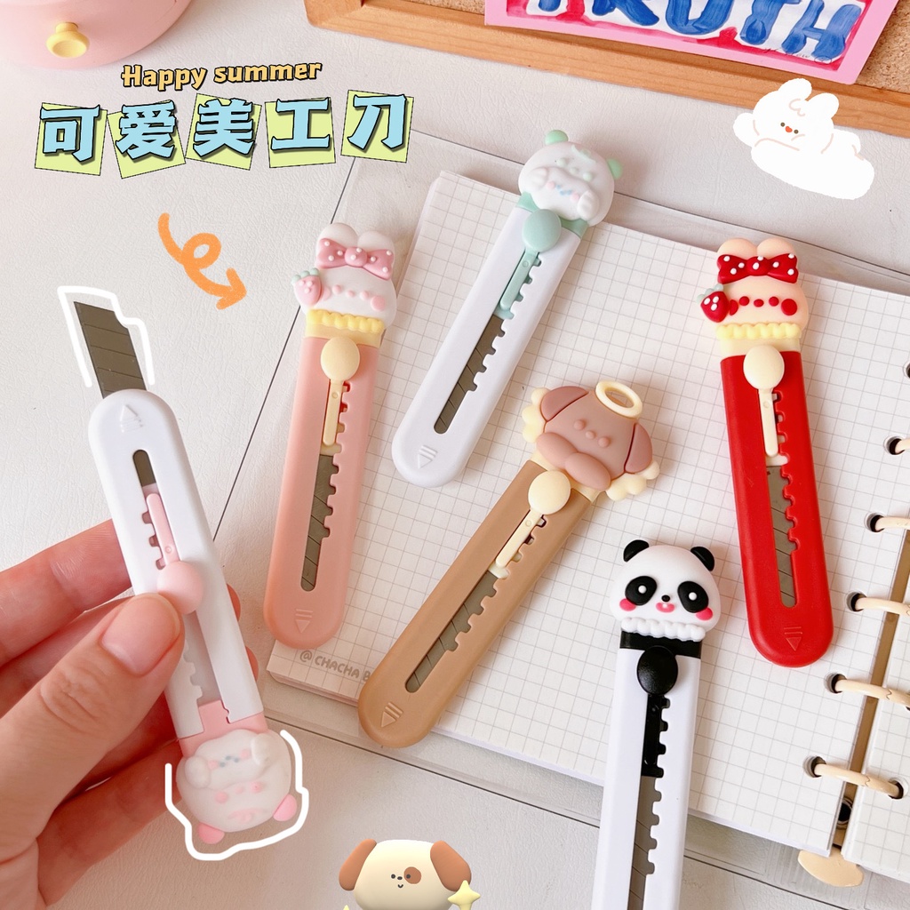 Dao rọc giấy mini hình thú đáng yêu, dụng cụ cắt giấy họa tiết hoạt hình nhiều màu