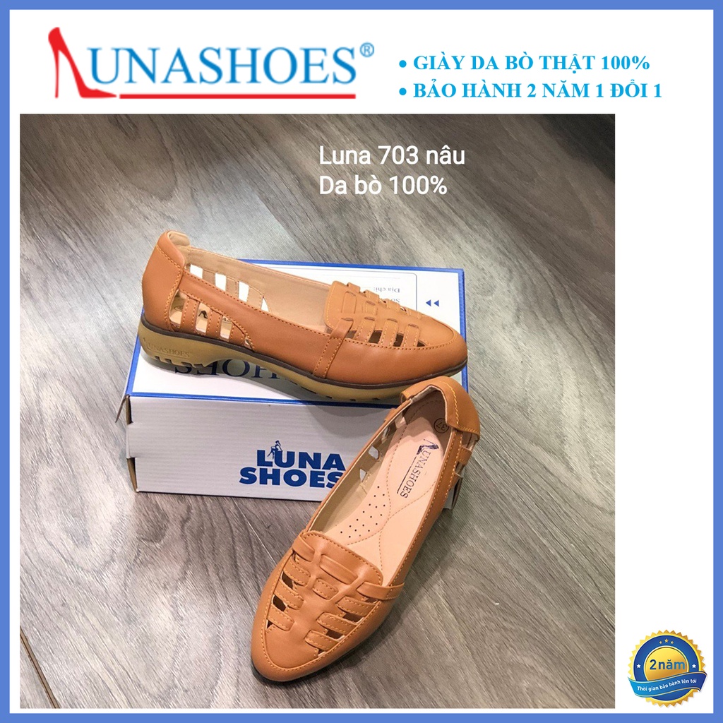 Giày Slip on nữ da bò thật 100% Lunashoes (703) đế cao 3p - Giày lười da nữ - Hàng fullbox giầy trung niên cho mẹ