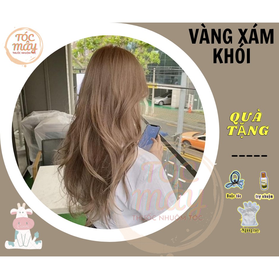 Thuốc nhuộm tóc màu Vàng xám khói chính hãng (full bộ kèm oxy, gang tay, không làm khô tóc)