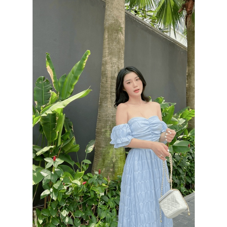 (Free Ship) ĐẦM MAXI XỐP NHÚN TRỄ VAI CÓ LÓT CÓ MÚT DÁNG SUÔNG CỰC TÔN DÁNG UP h.h.p