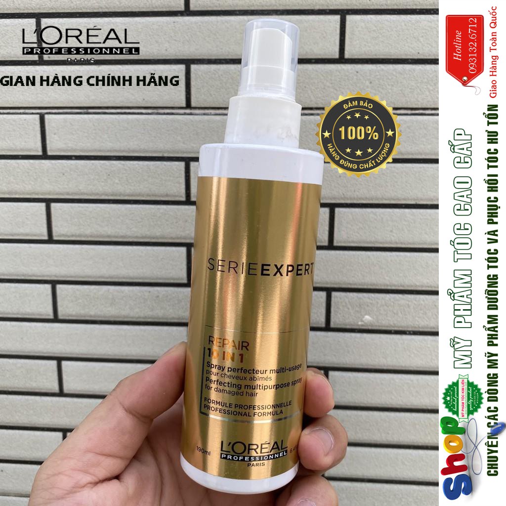 [L'oreal-chính hãng] Xịt dưỡng đa năng phục hồi tóc hư tổn 10 trong 1 Serie Expert Repair 10 in 1 L'oréal 190ml