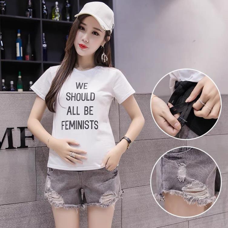 Quần sooc bầu chất jean cao cấp loại1 co giãn❤️quần bầu short có đáp bụng☘️có chun chỉnh to nhỏ