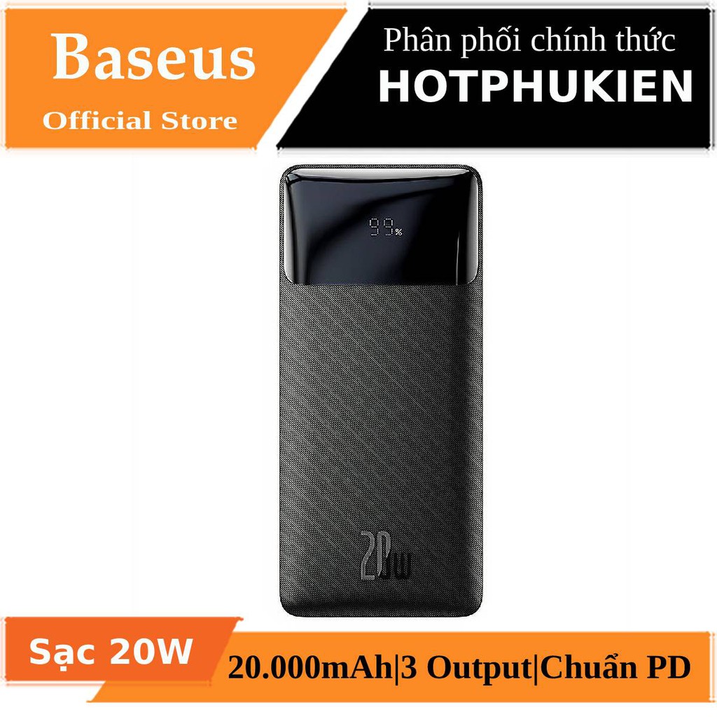 Pin sạc dự phòng 20000 mAh sạc nhanh 20W 3 cổng ouput Type C và 2 USB A hiệu Baseus Bipow smart Digital Display