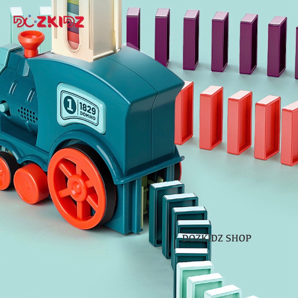 Đồ chơi thông minh, bộ tàu hỏa domino 60 thanh, chạy bằng pin, đồ chơi mô hình cho bé từ 2 tuổi trở lên Dozkidz