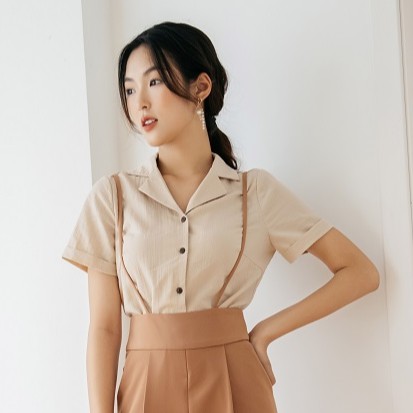 Áo sơ mi nữ Mosohali suông cổ vét cộc tay 4 màu thời trang công sở