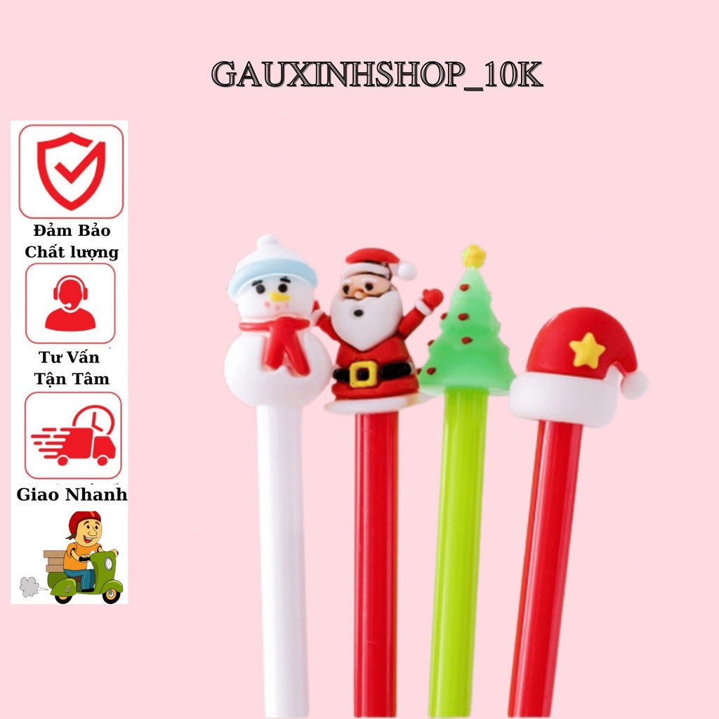 Bút bi cao cấp cute dễ thương mực nước đen có nắp viết đẹp hình Noel đáng yêu cho bé
