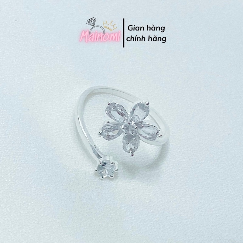 Nhẫn Bạc Hoa đá cho nữ. Hoa 5 cánh Freesize nhẹ nhàng lấp lánh Xinh đẹp cuốn hút Mainomi Shop Bạc Xinh