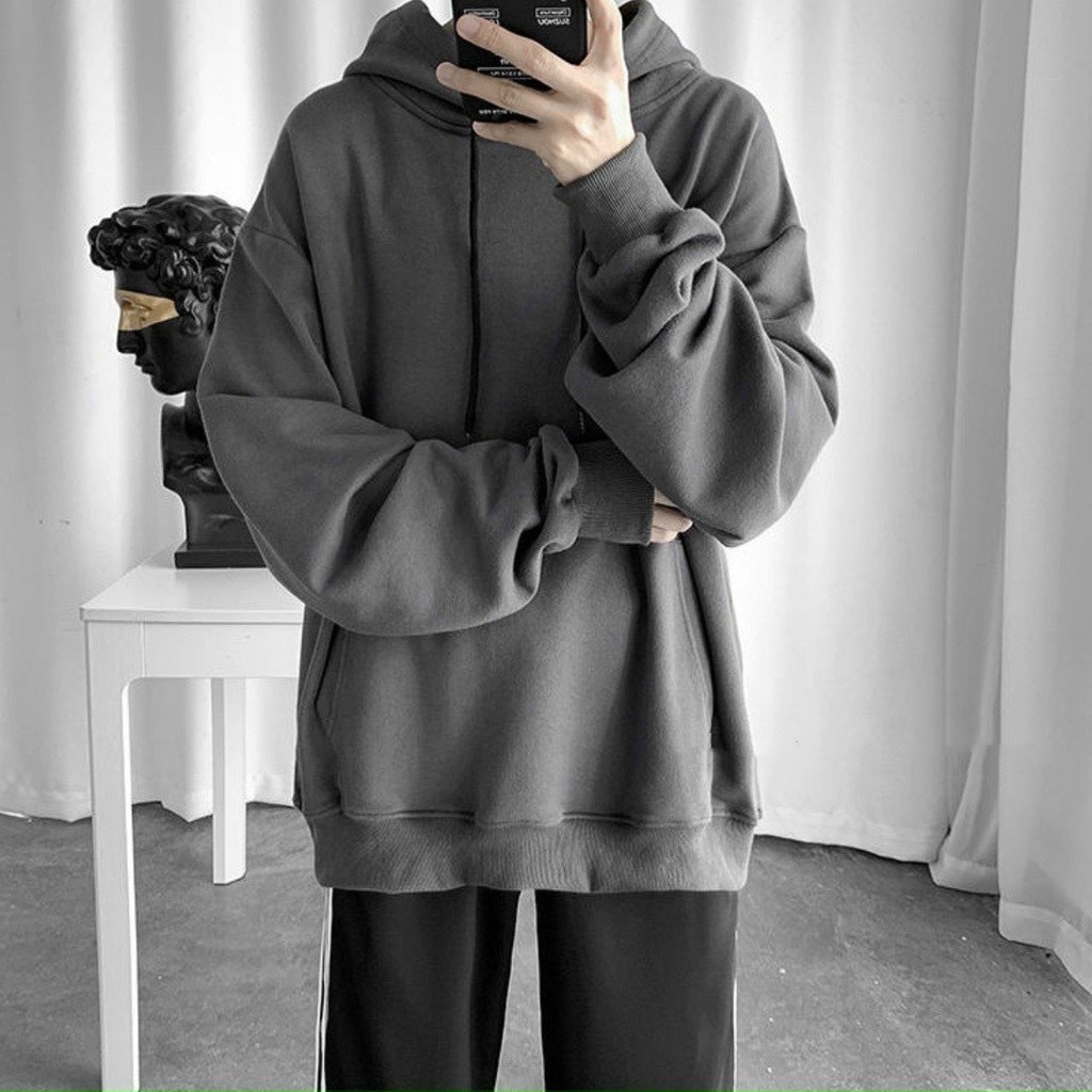 ÁO HOODIE NỈ MÀU XÁM, ĐEN, XANH RÊU TRƠN FORM UNISEX NAM NỮ